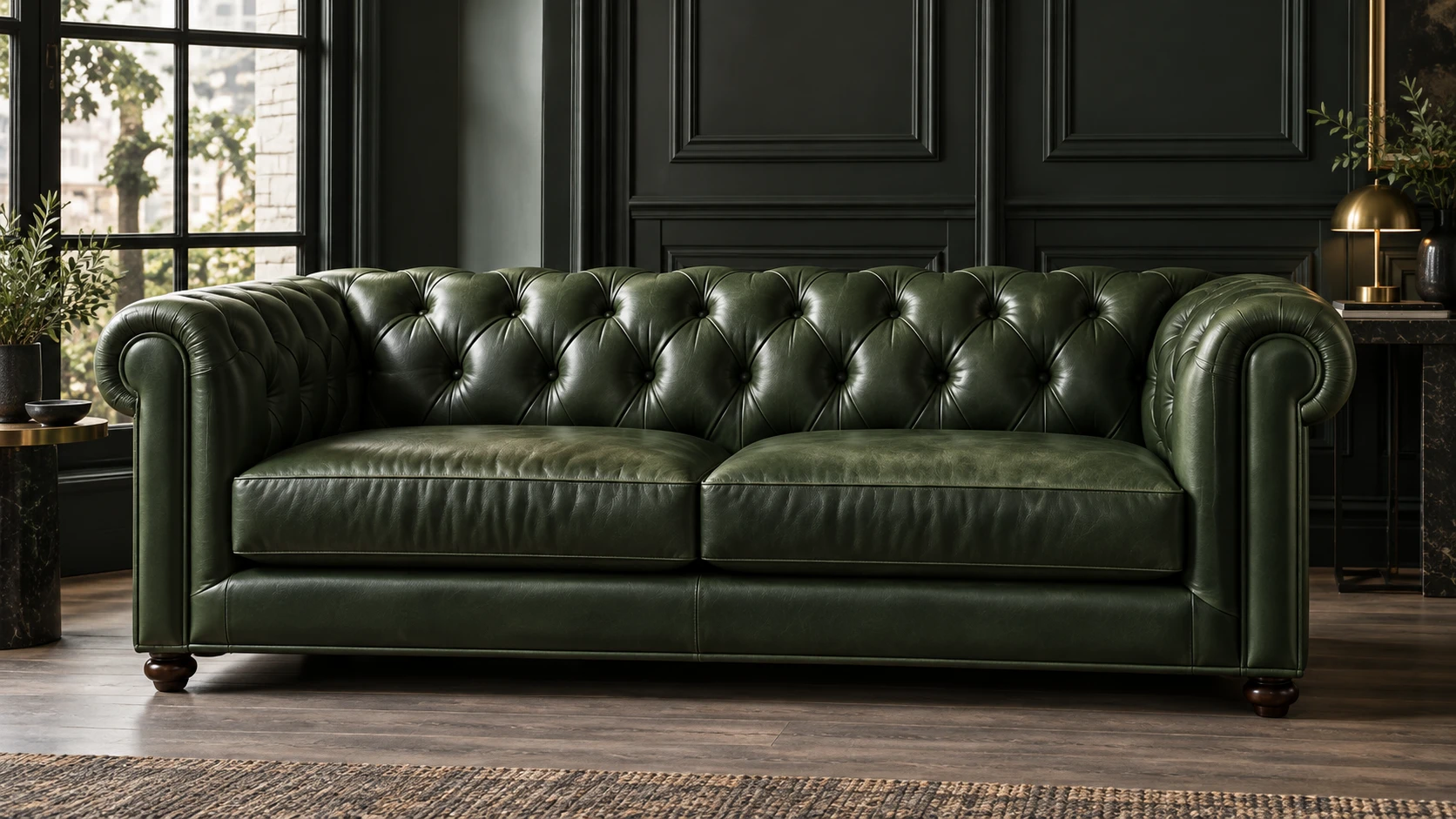Green leather chesterfield sofa