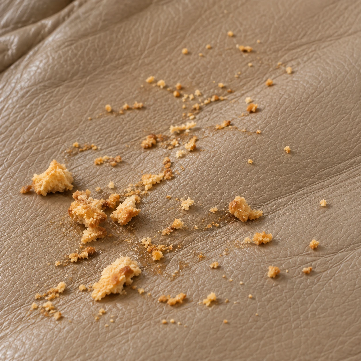 Food crumbs pressed into leather