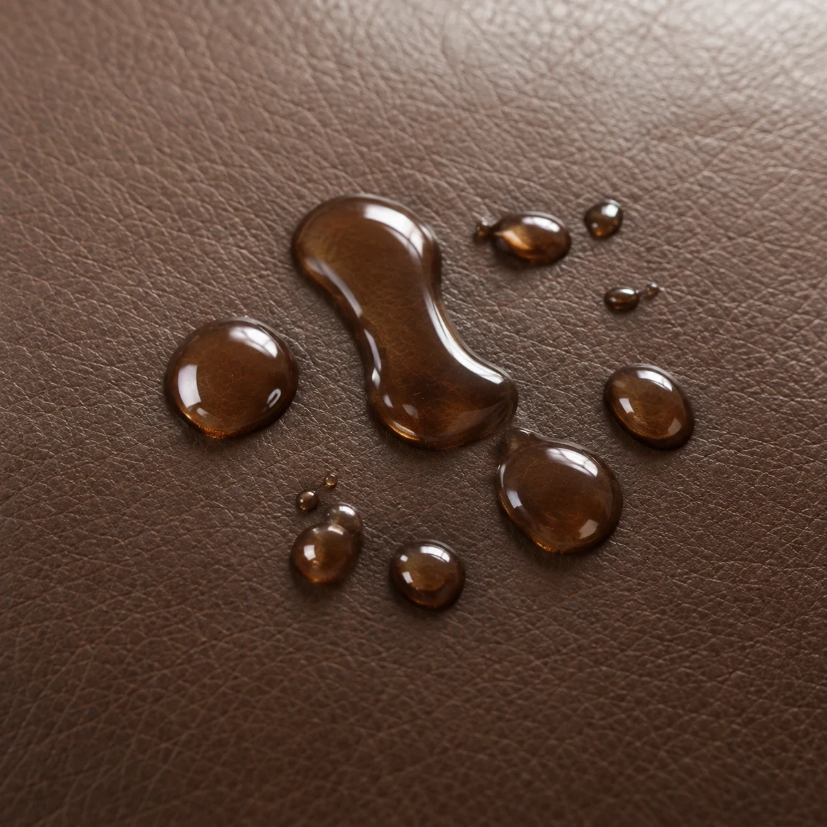Water beading on brown leather