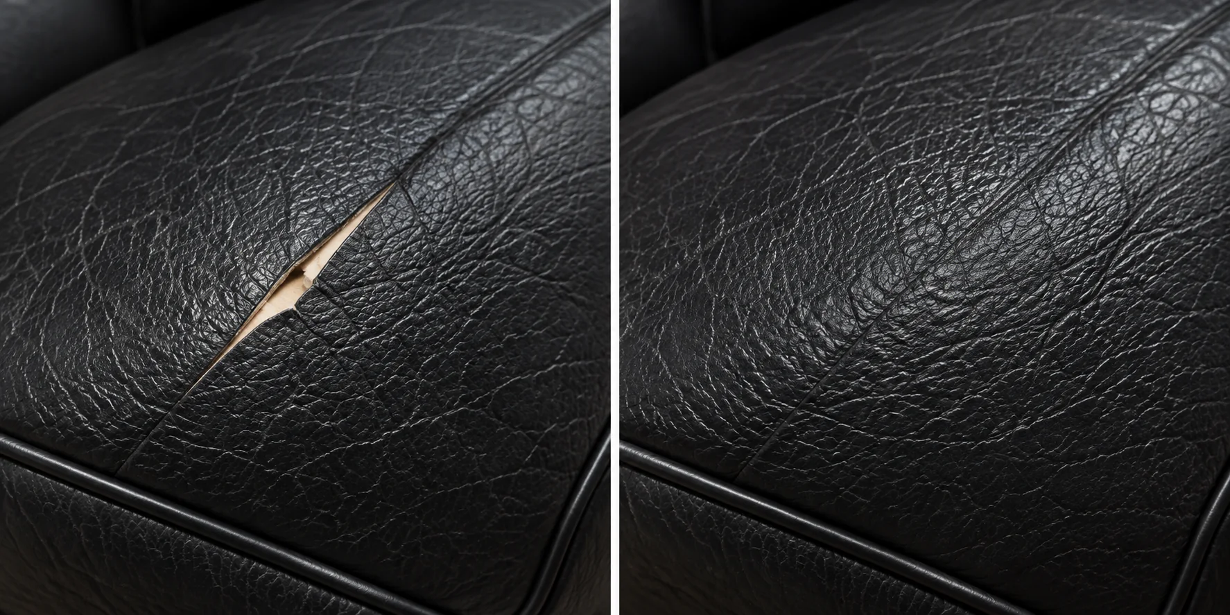 Slit in a black panel before and after