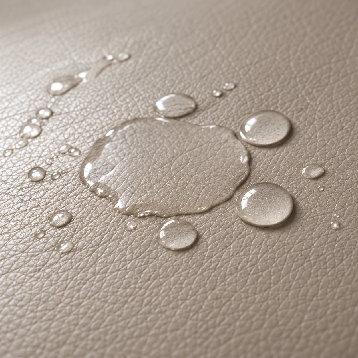 Water droplets on pale leather