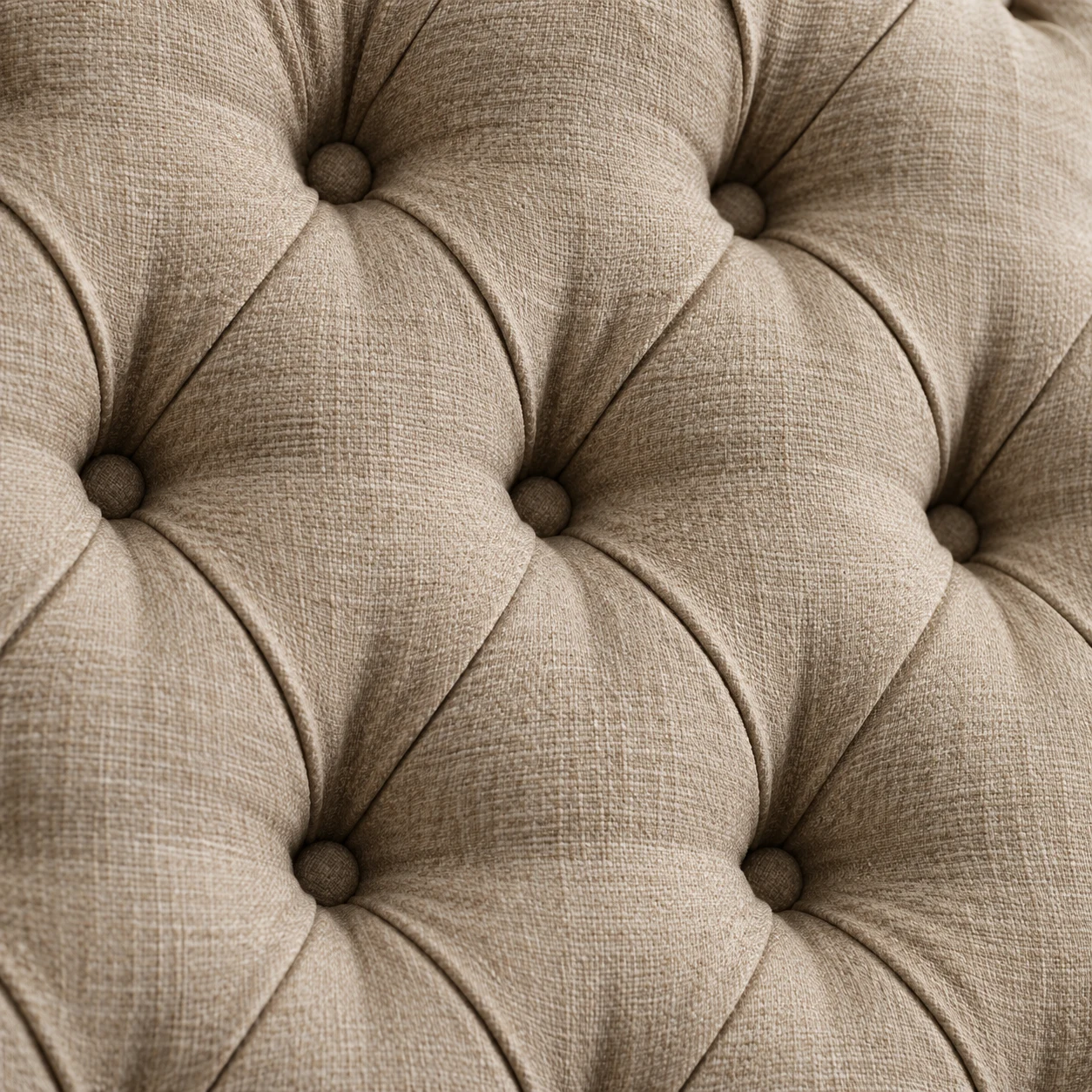 Linen chair back with hand-pulled diamond button tufting