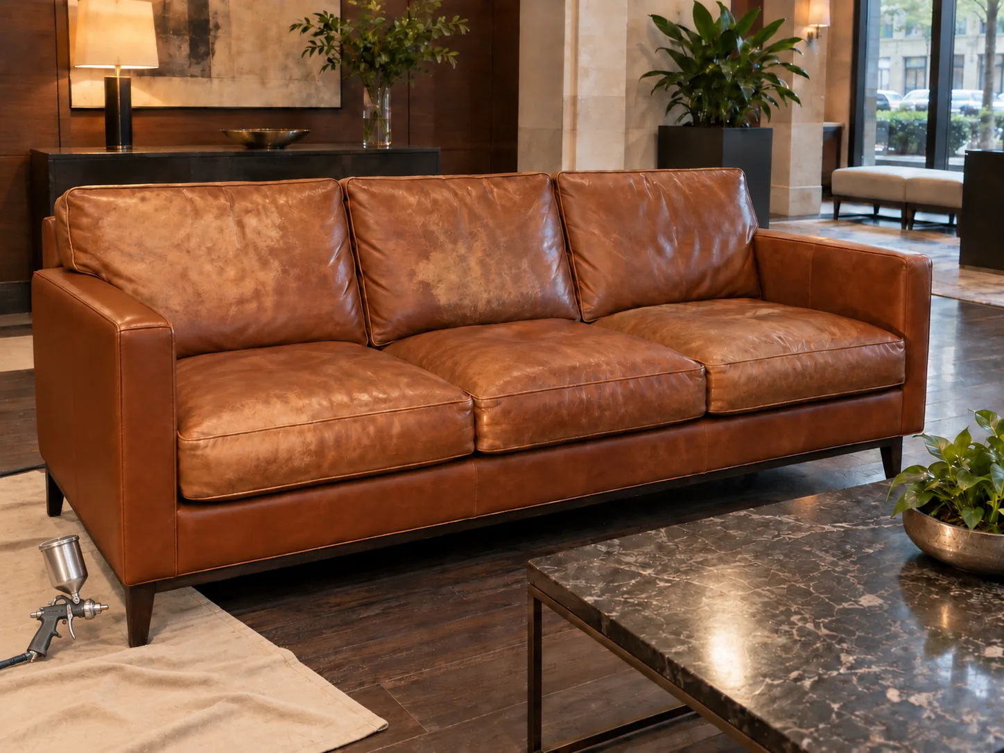 Leather sofa sealed after color