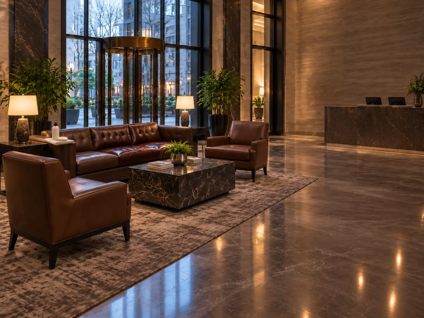 Conditioner worked into the seat cushions of a leather lobby sofa