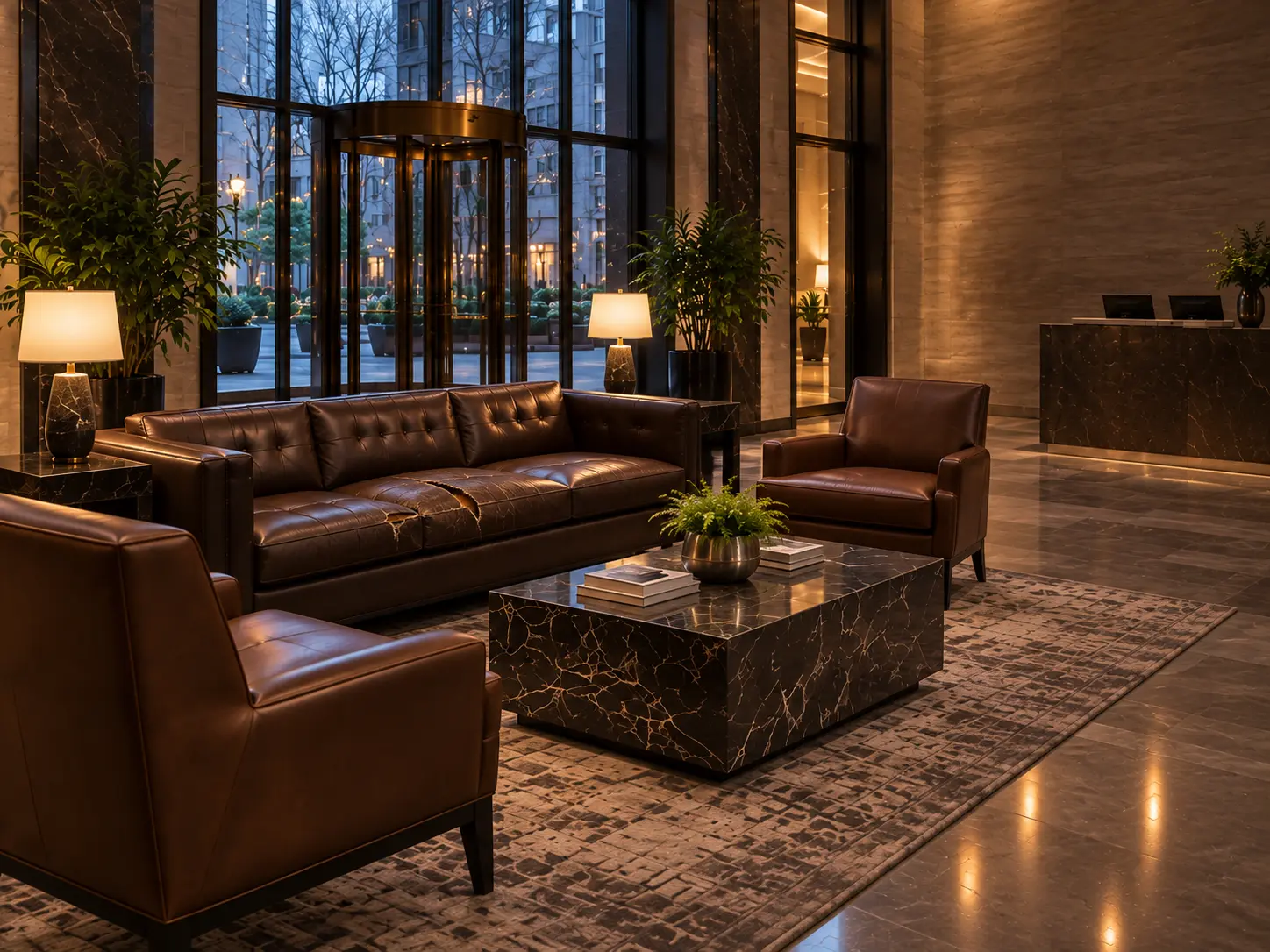 A leather lobby sofa with a long deep tear across the seat panel