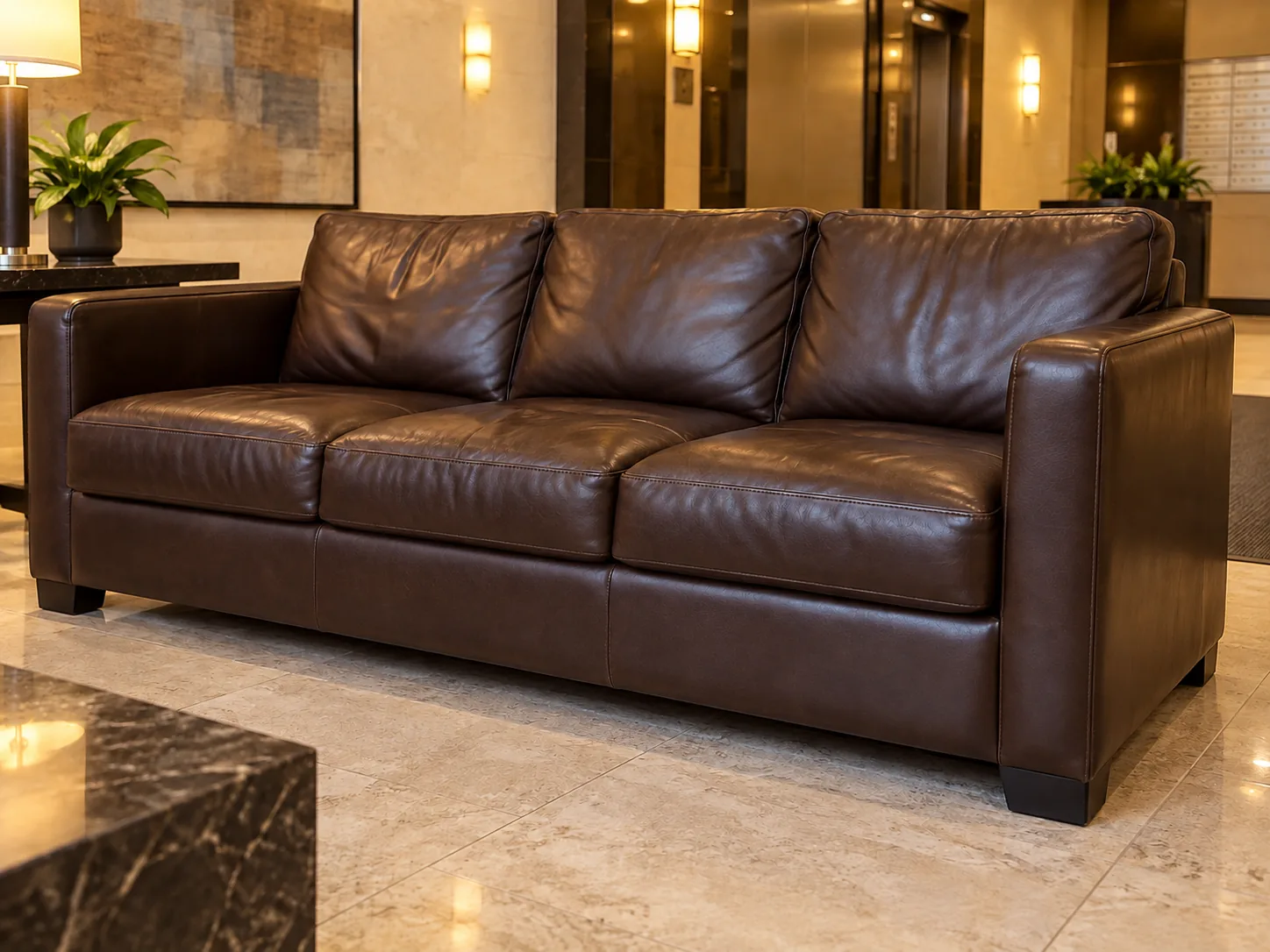 The lobby sofa repaired and back in service