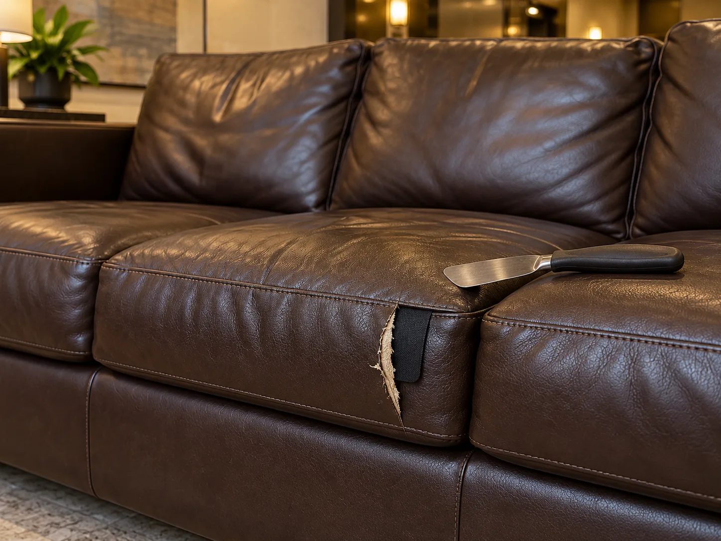 Removable patch slid behind a leather tear