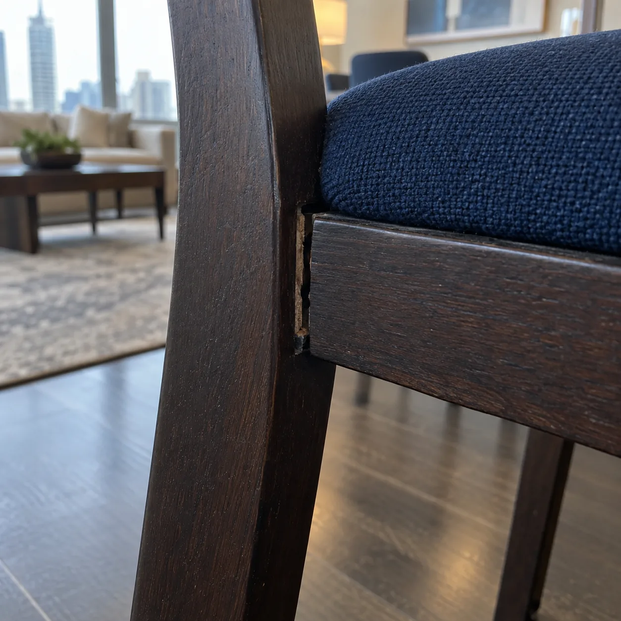 Loose joint at the back of a dining chair