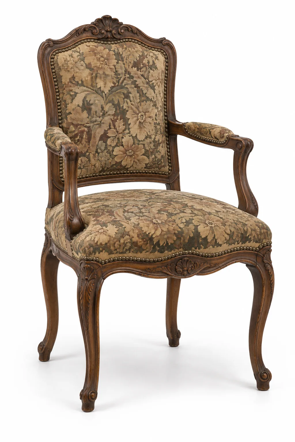Louis XV dining arm chair in floral tapestry