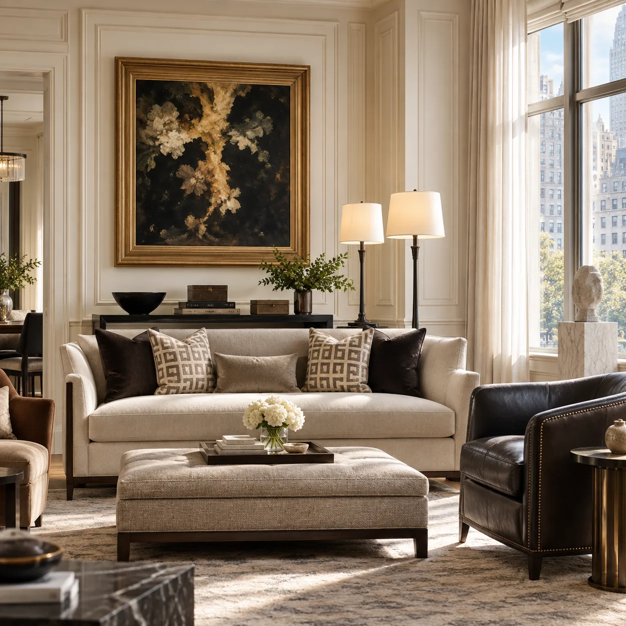 Classic living room with leather seating