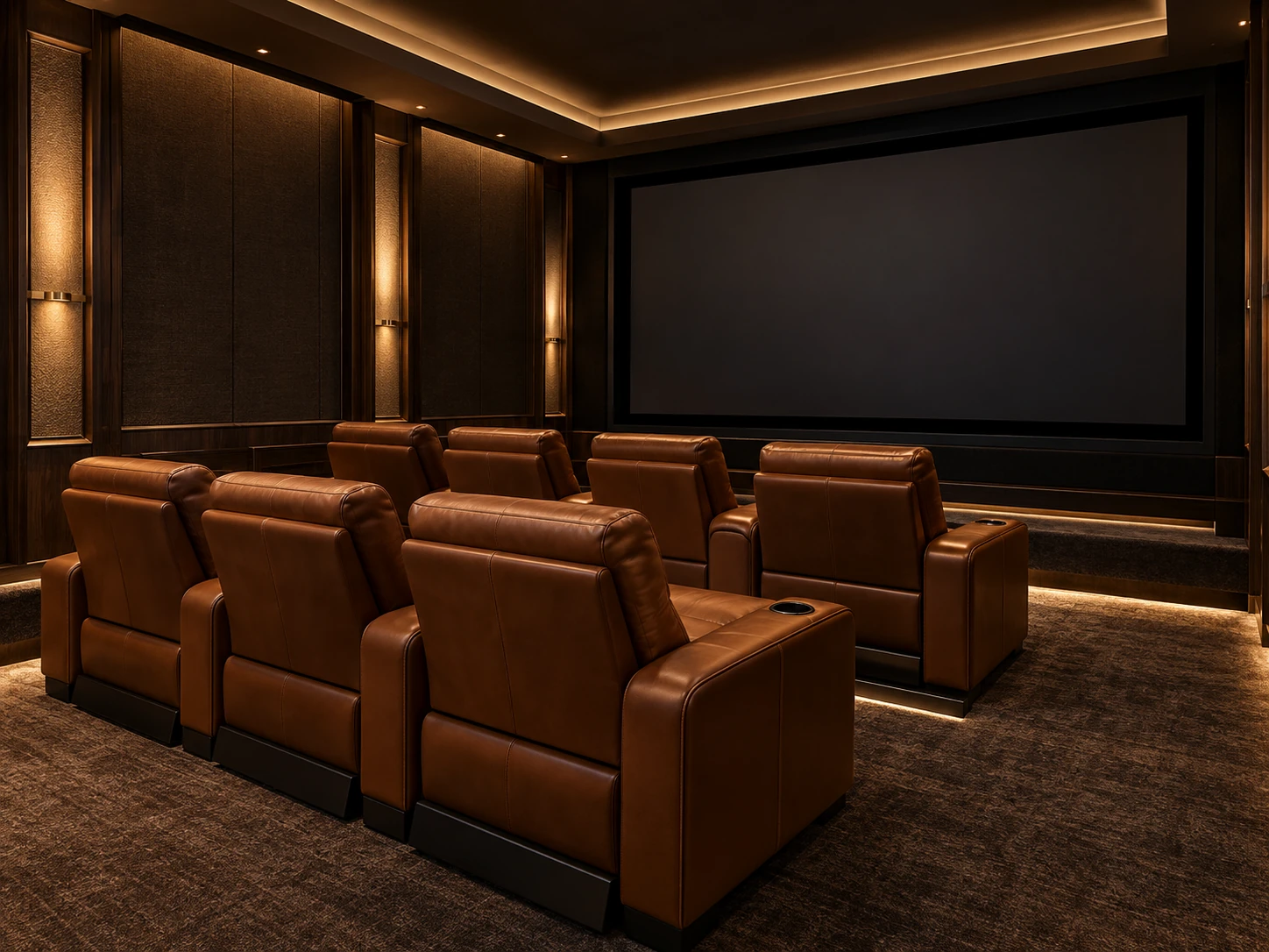 Recliners in a luxury screening room