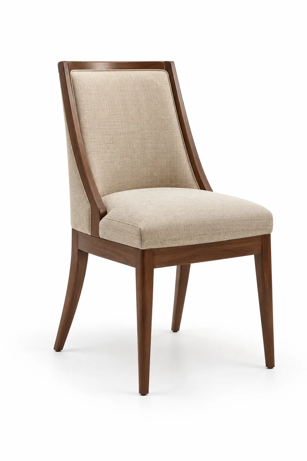 Mid-century walnut dining chair with a woven back panel