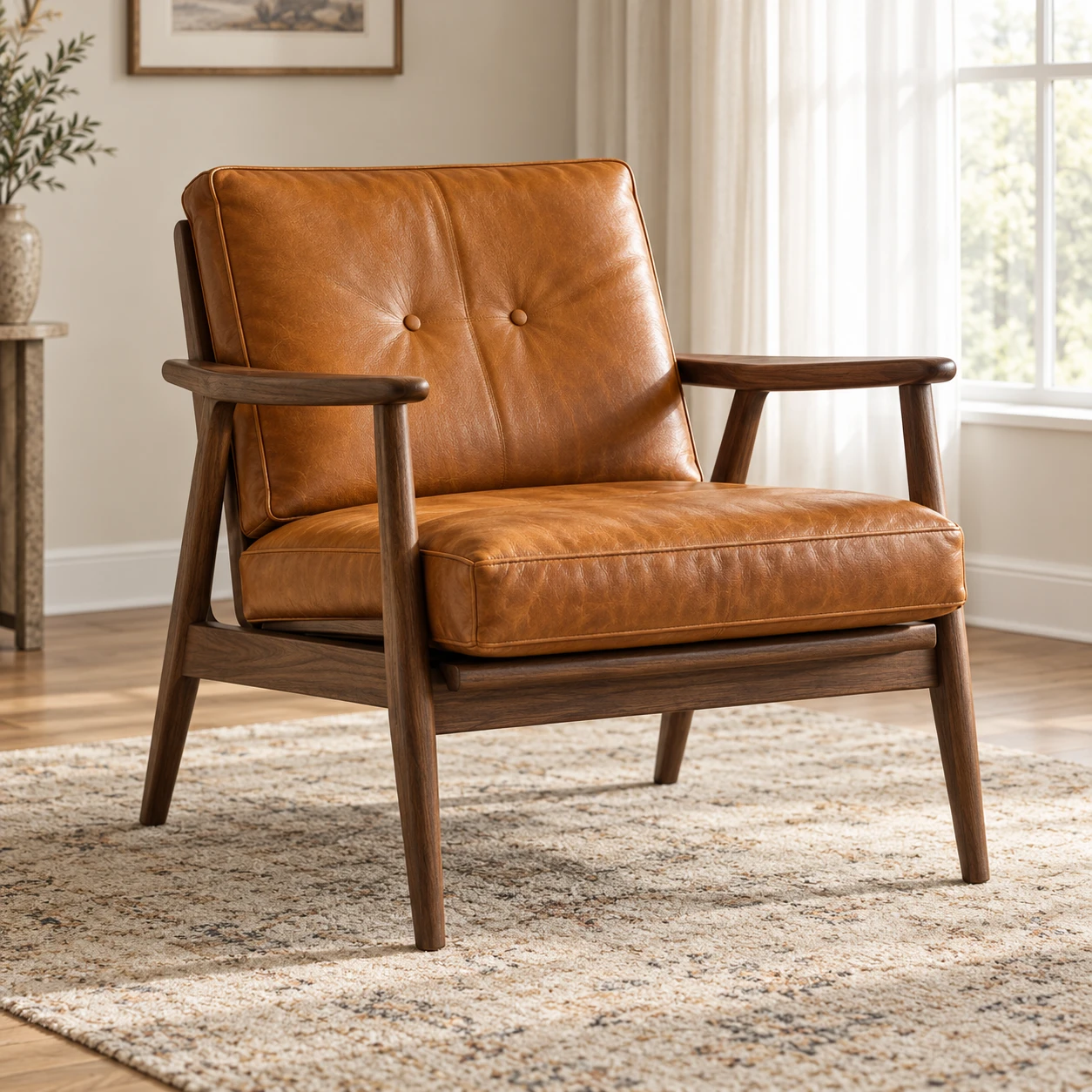 Leather lounge chair in an open-plan room