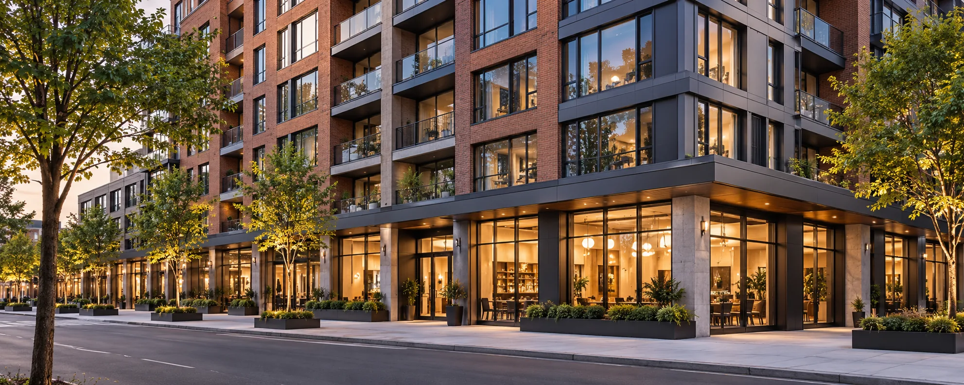 Mixed-use development at street level with managed residential and retail floors