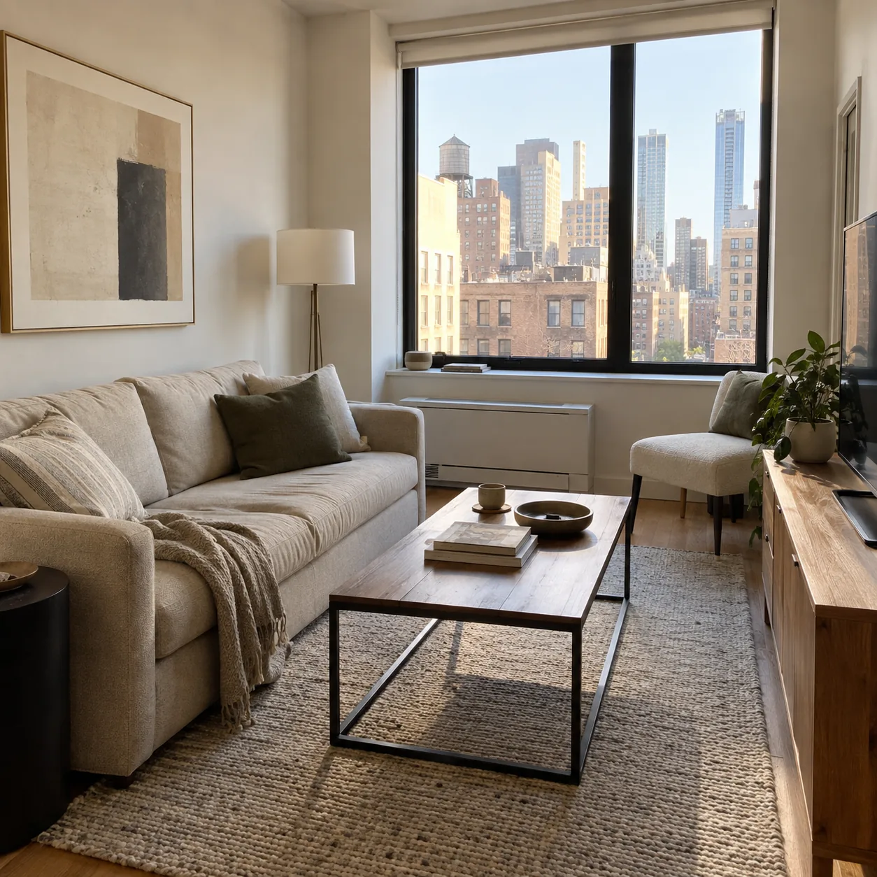 A furnished model apartment living room