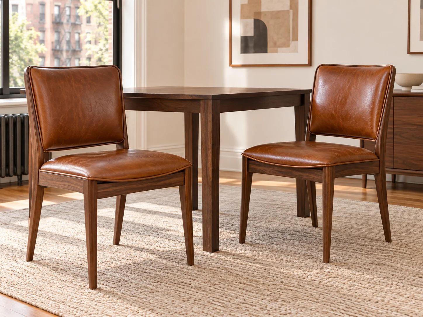 Leather dining chairs at a table