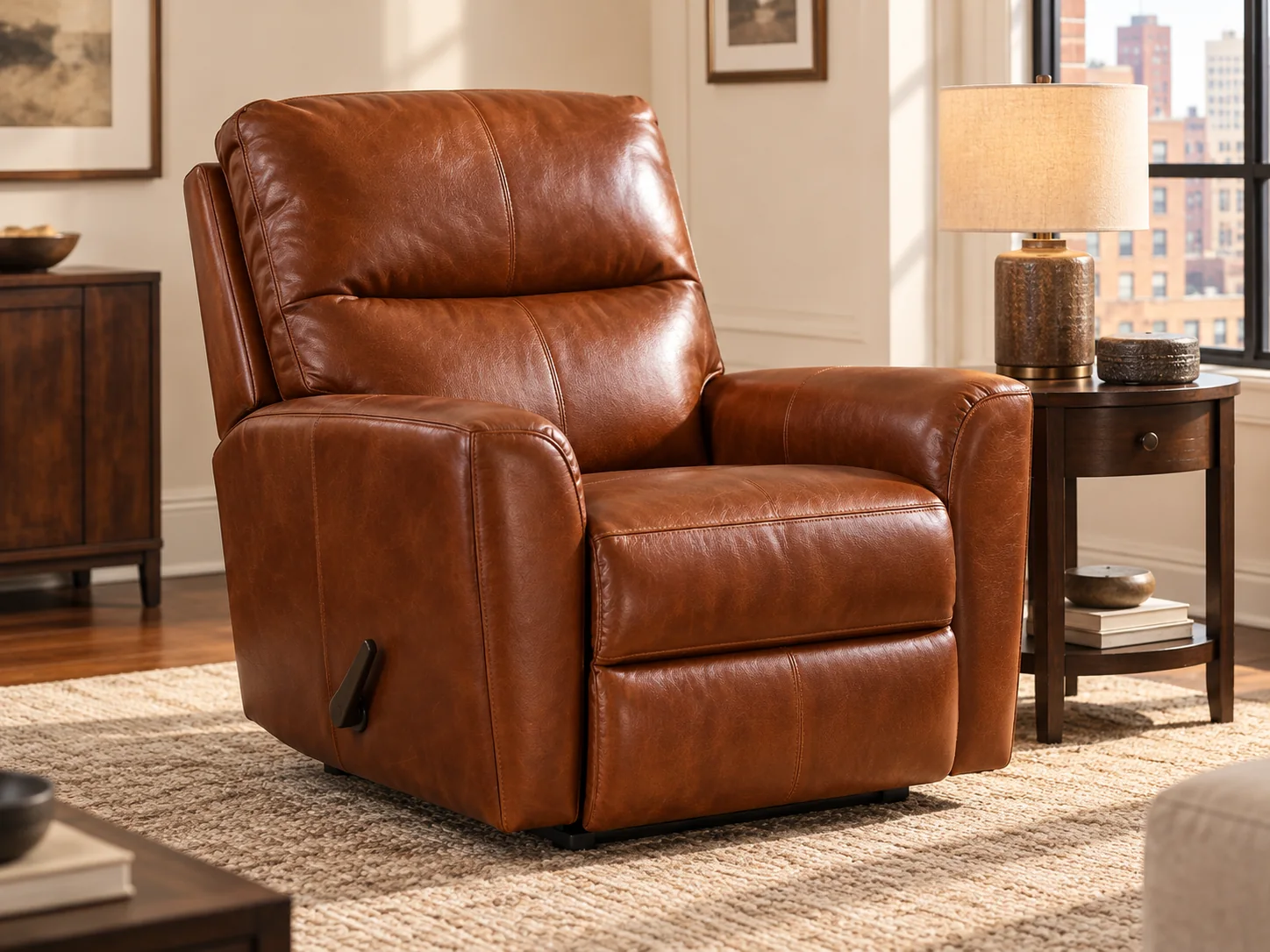 A brown leather recliner