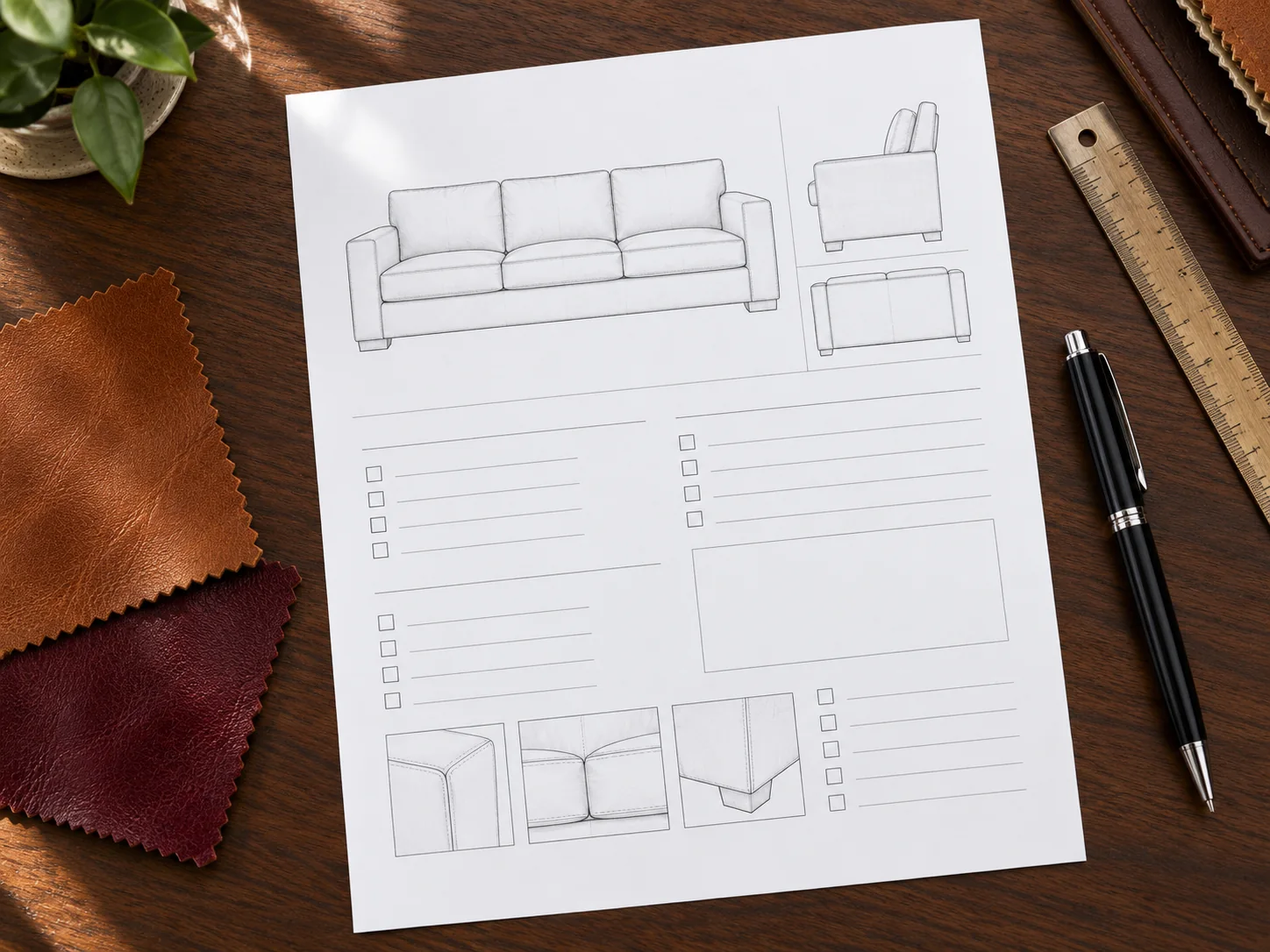 A written repair scope sheet with furniture diagrams