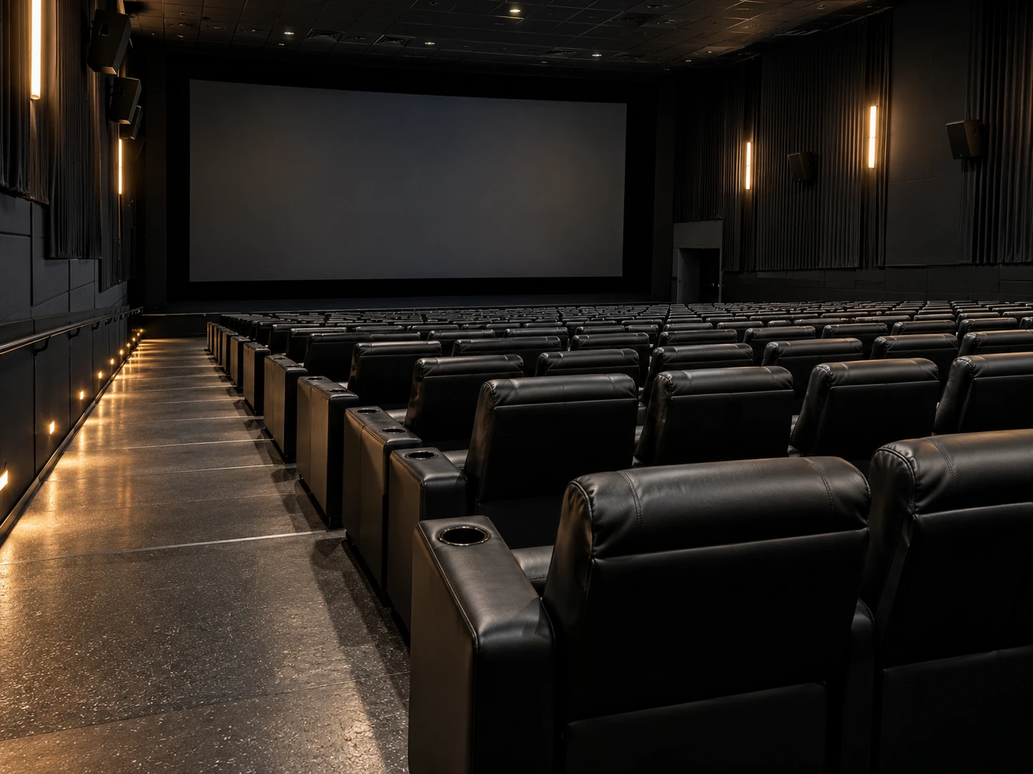 Rows of recliners in a multiplex auditorium
