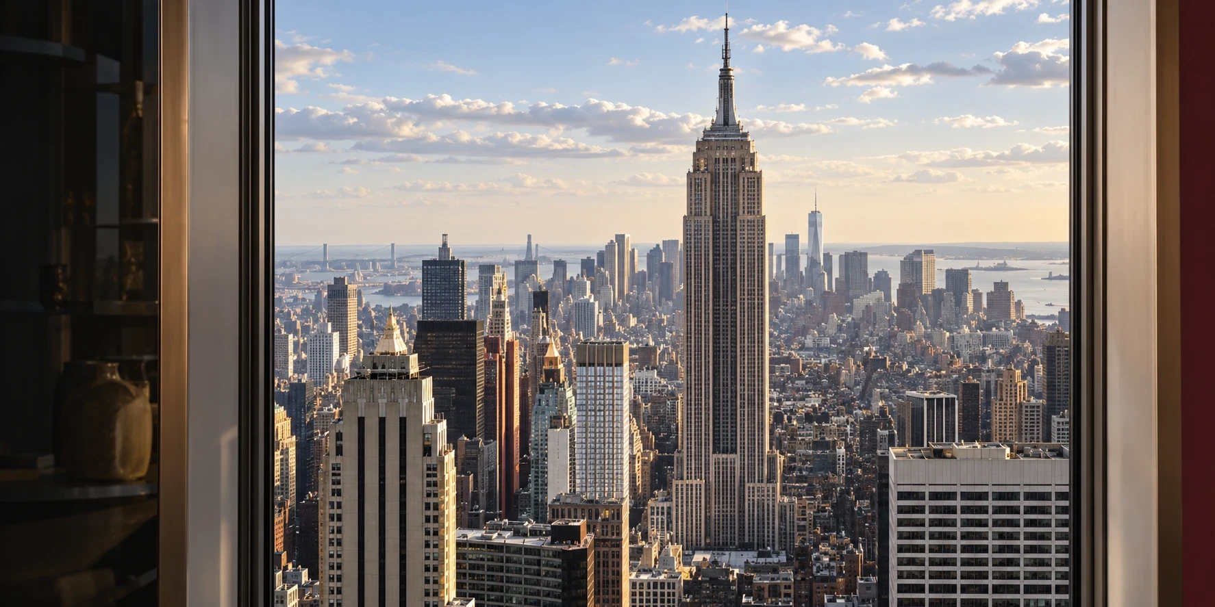 Midtown Manhattan skyline from a window