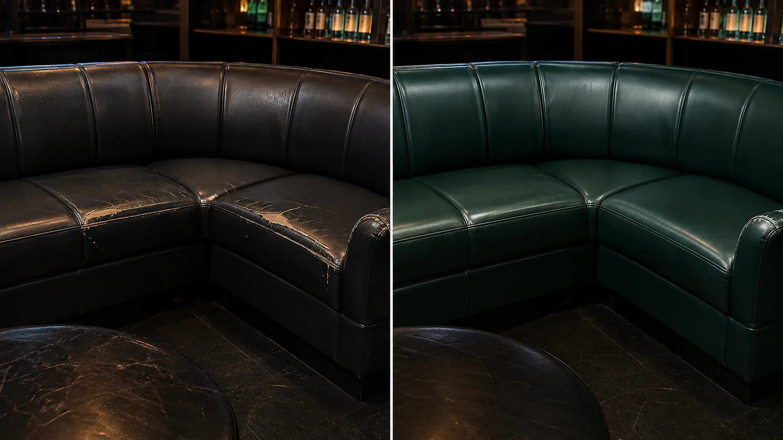 Black banquette recovered in emerald