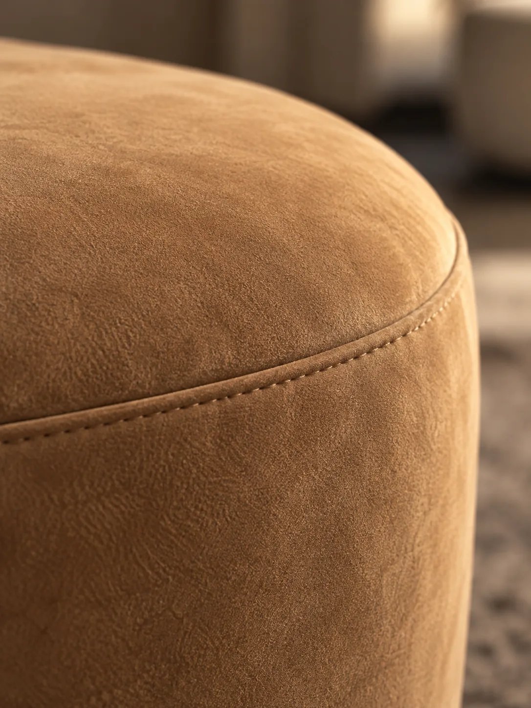 Nubuck leather ottoman up close