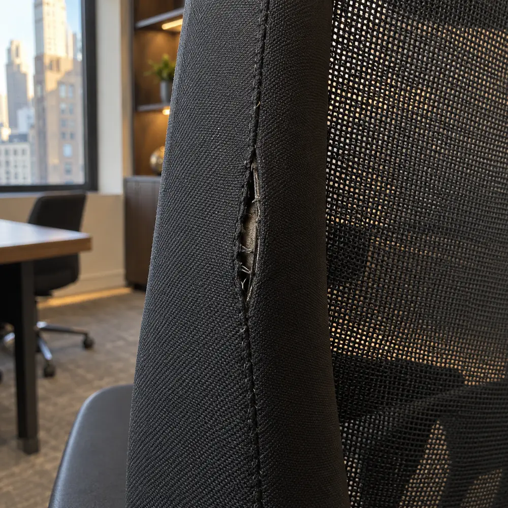 Split seam on the back of an office chair