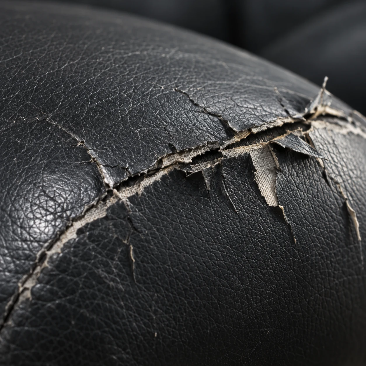 Cracked black leather on an office chair