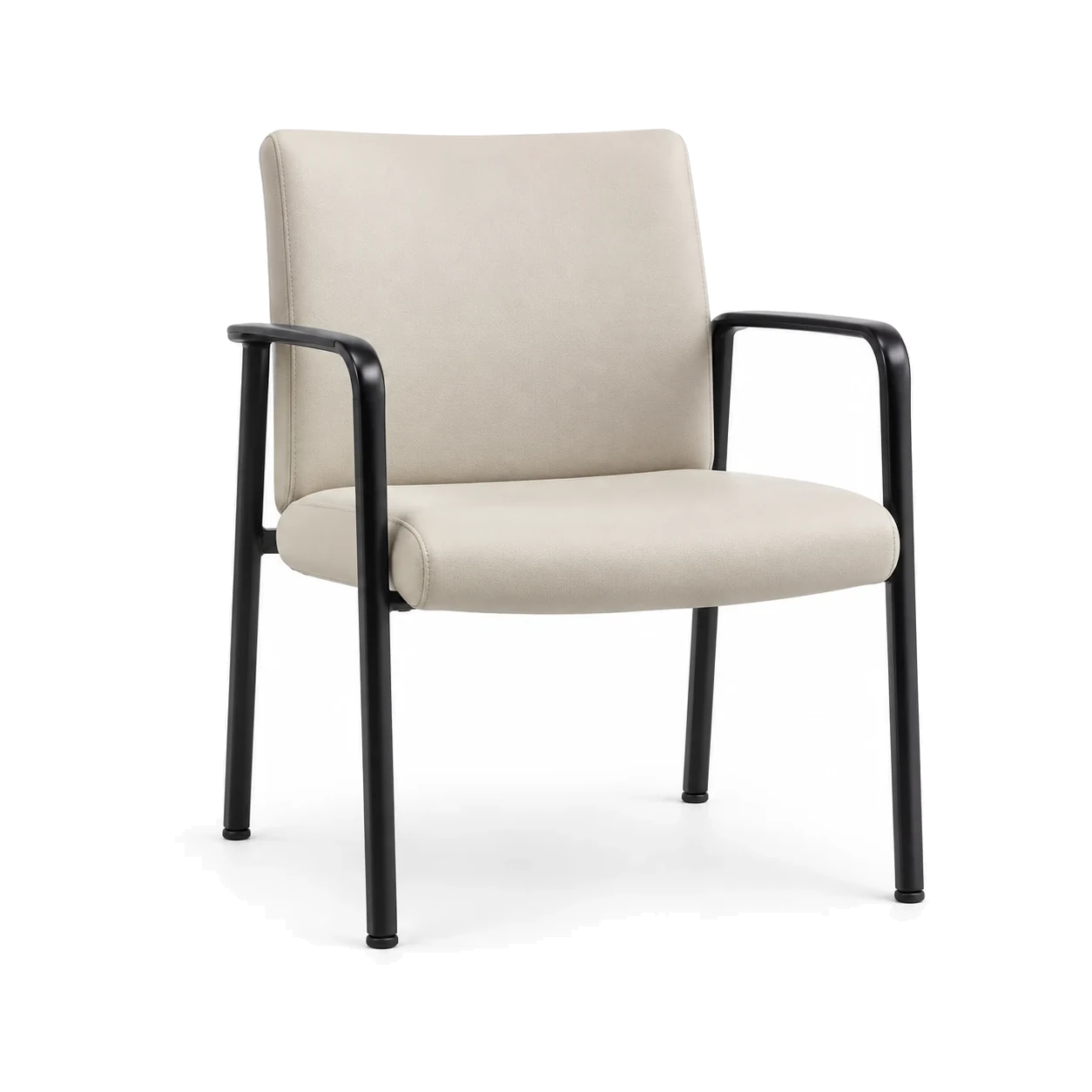 Cream upholstered guest and reception chair on a black four-leg frame