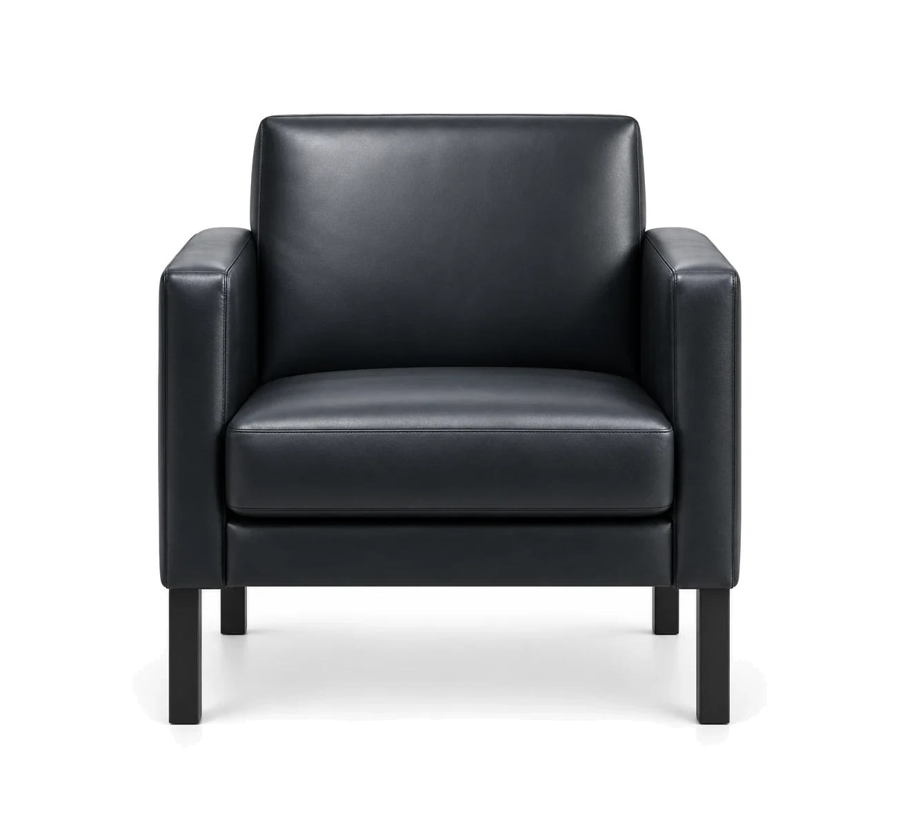 Black leather lounge tub chair for an office breakout area