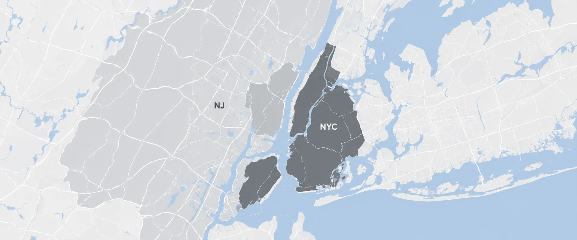 Map of the office chair repair NYC service area covering Manhattan, the boroughs and northern New Jersey