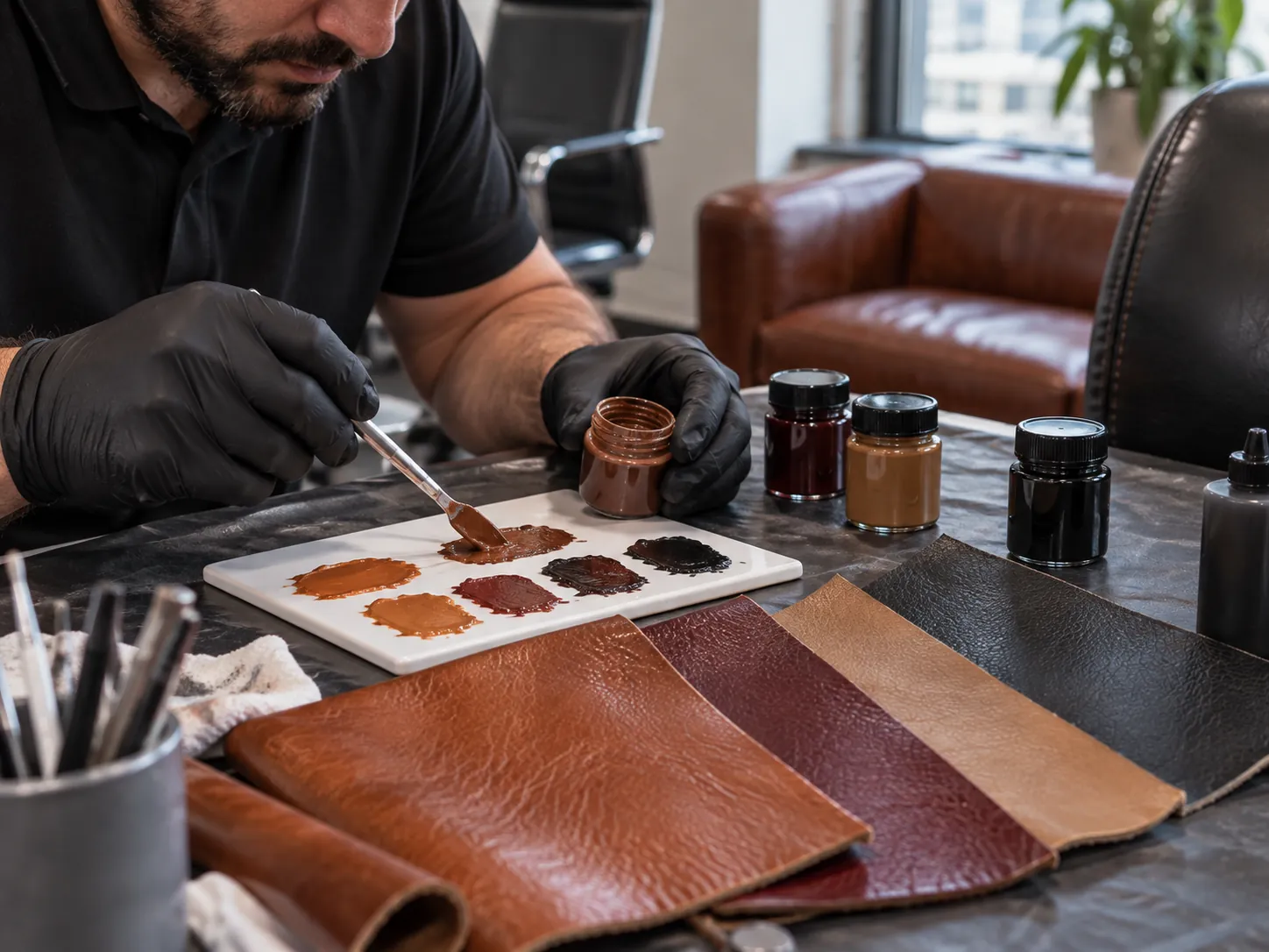 Color mixed against leather samples