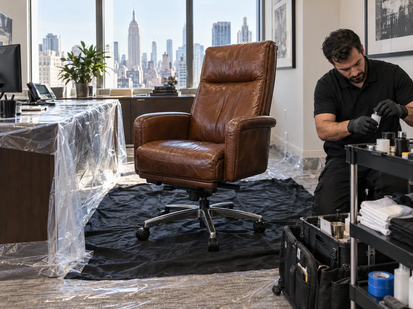 Floor covered around an office chair