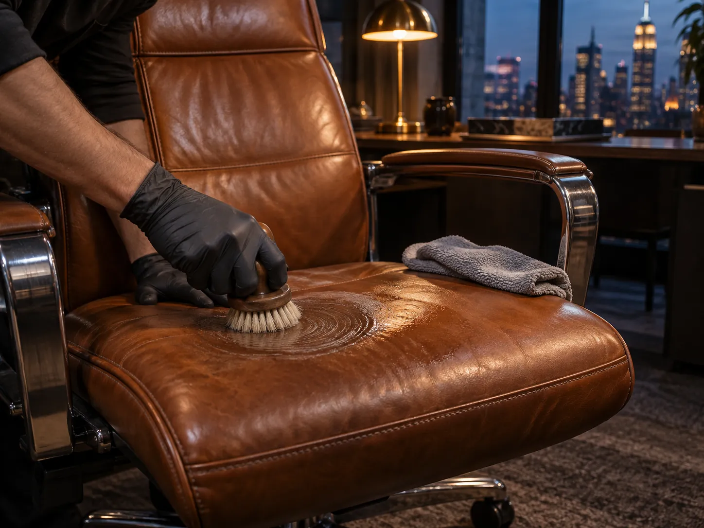 Cleaning a cognac office chair seat