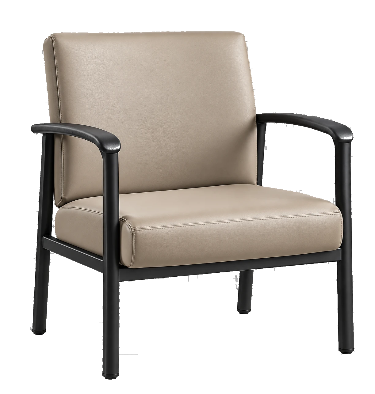 Tan upholstered guest chair on a black frame shown for full reupholstery