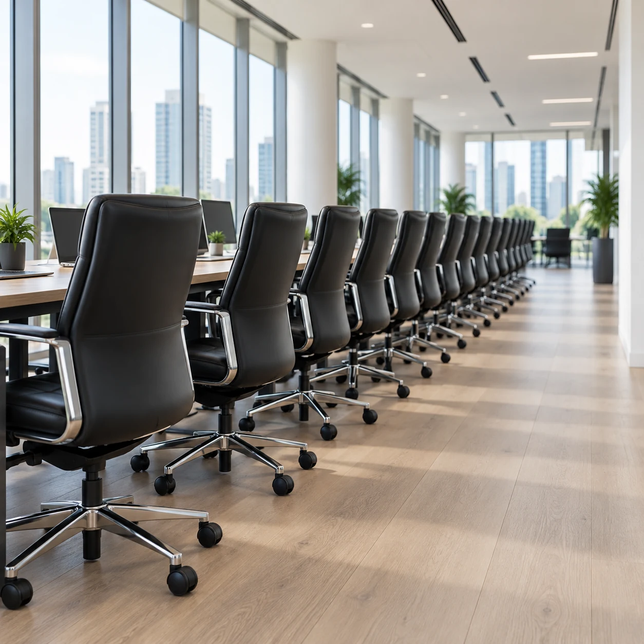 Furniture repair Midtown Manhattan: a long row of office chairs at a conference table