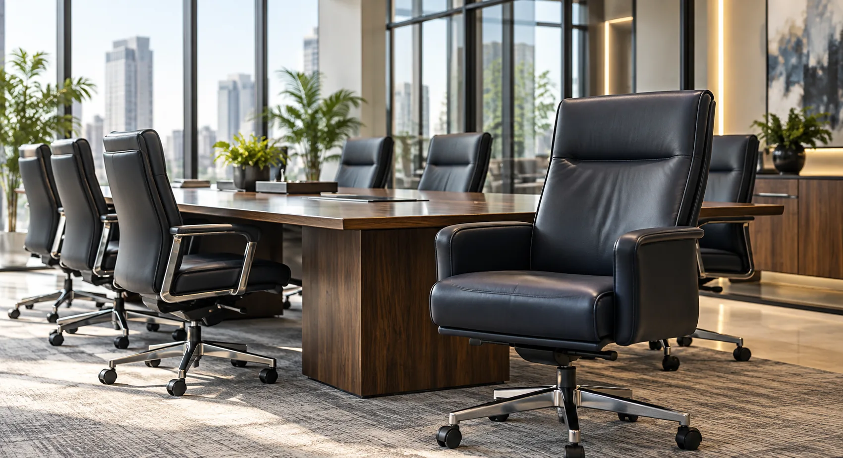 Executive conference chairs in a corporate meeting room