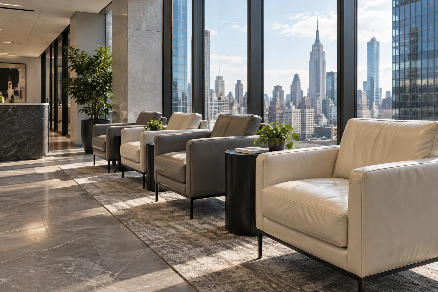 Leather chairs in an office waiting area