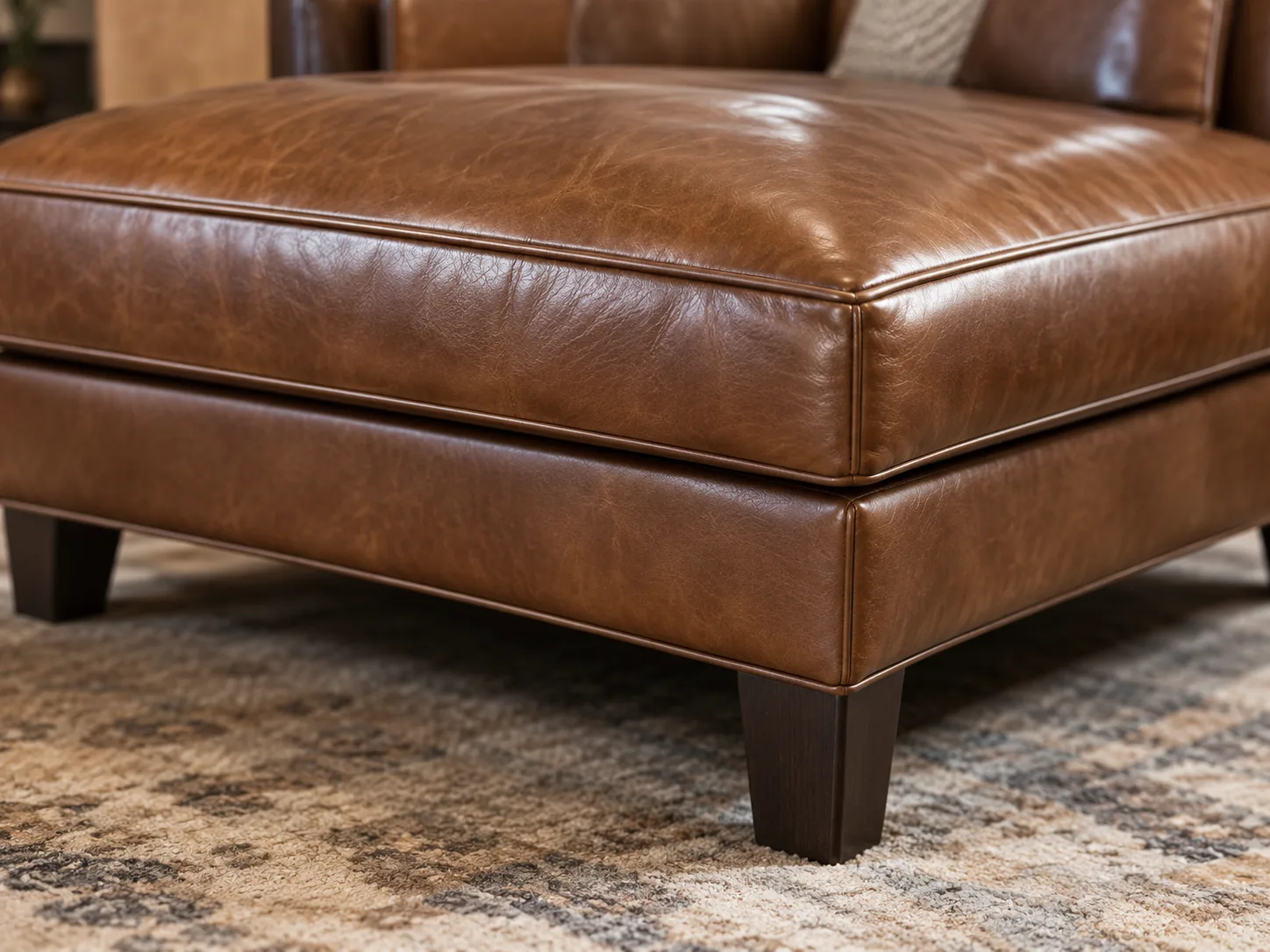 Technician checking the frame of a leather ottoman