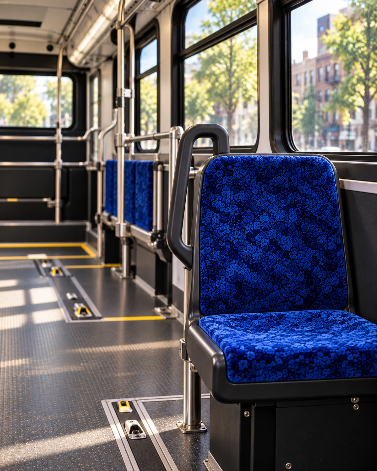 A paratransit shuttle seat with a grab handle