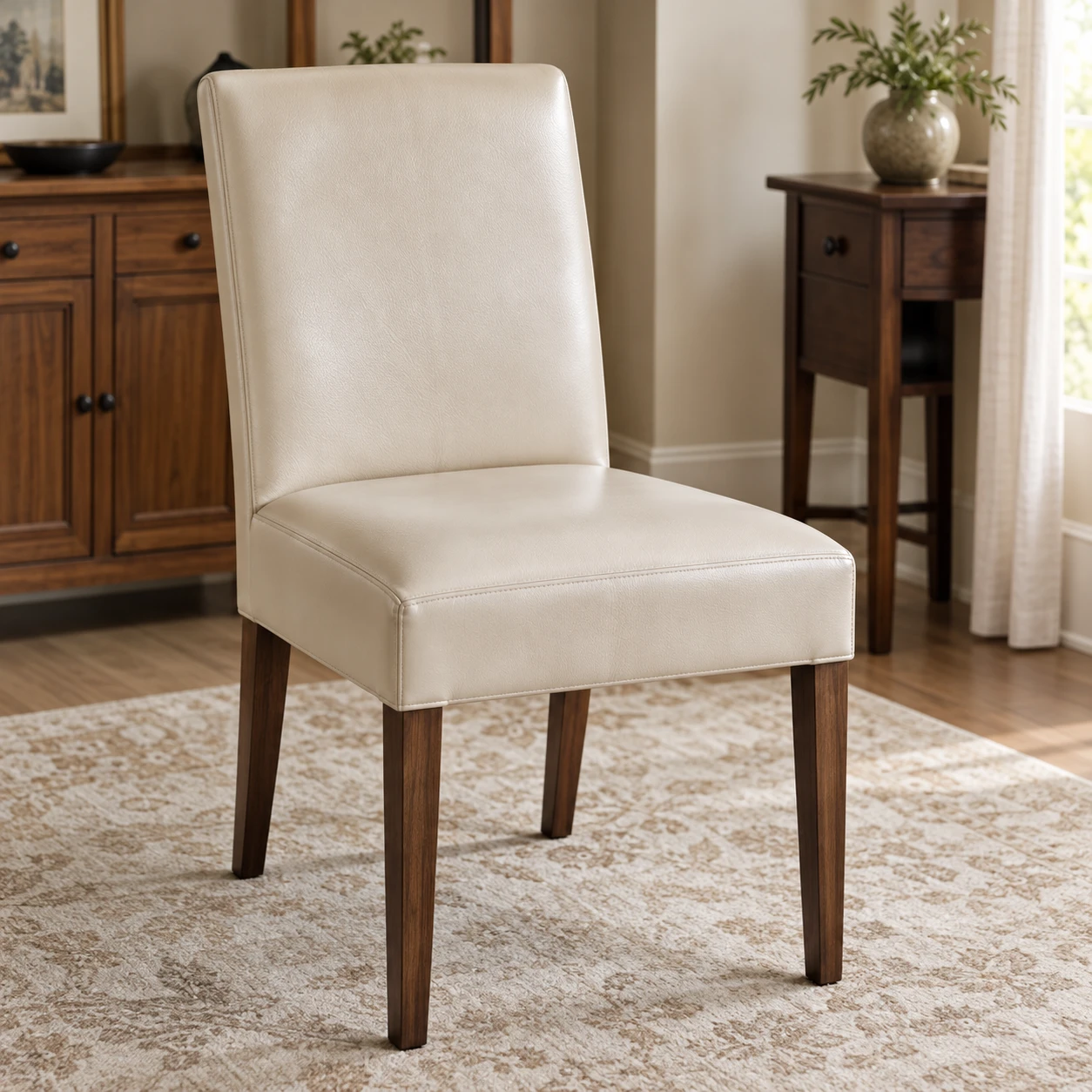 Cream leather parsons dining chair