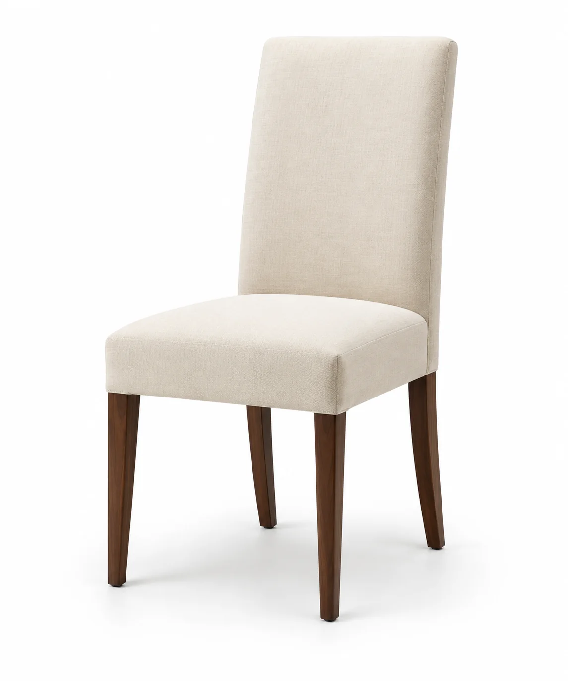 Parsons dining chair in ivory upholstery on a walnut frame