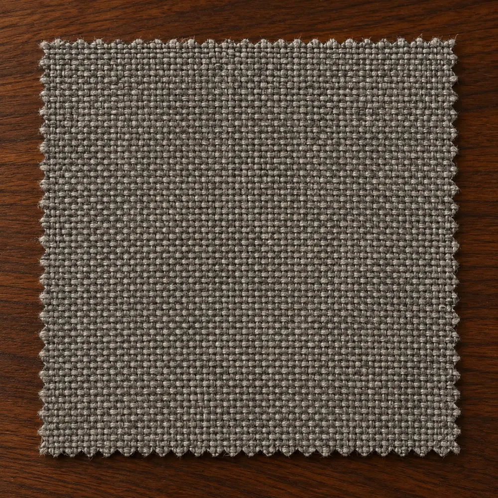 A grey performance fabric swatch from the program specification