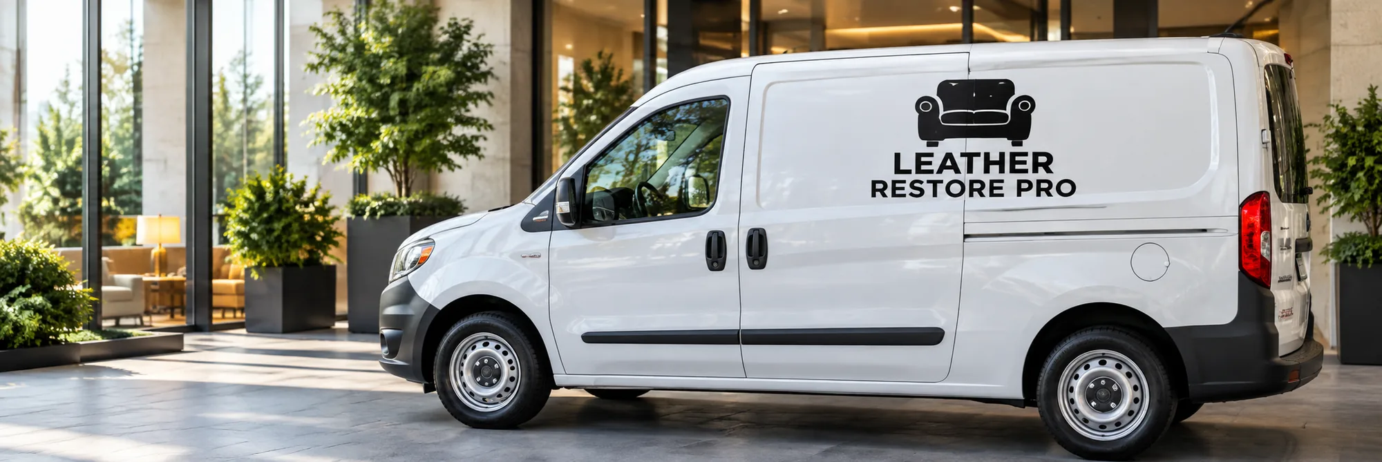 Service van outside a managed building for furniture pickup and delivery
