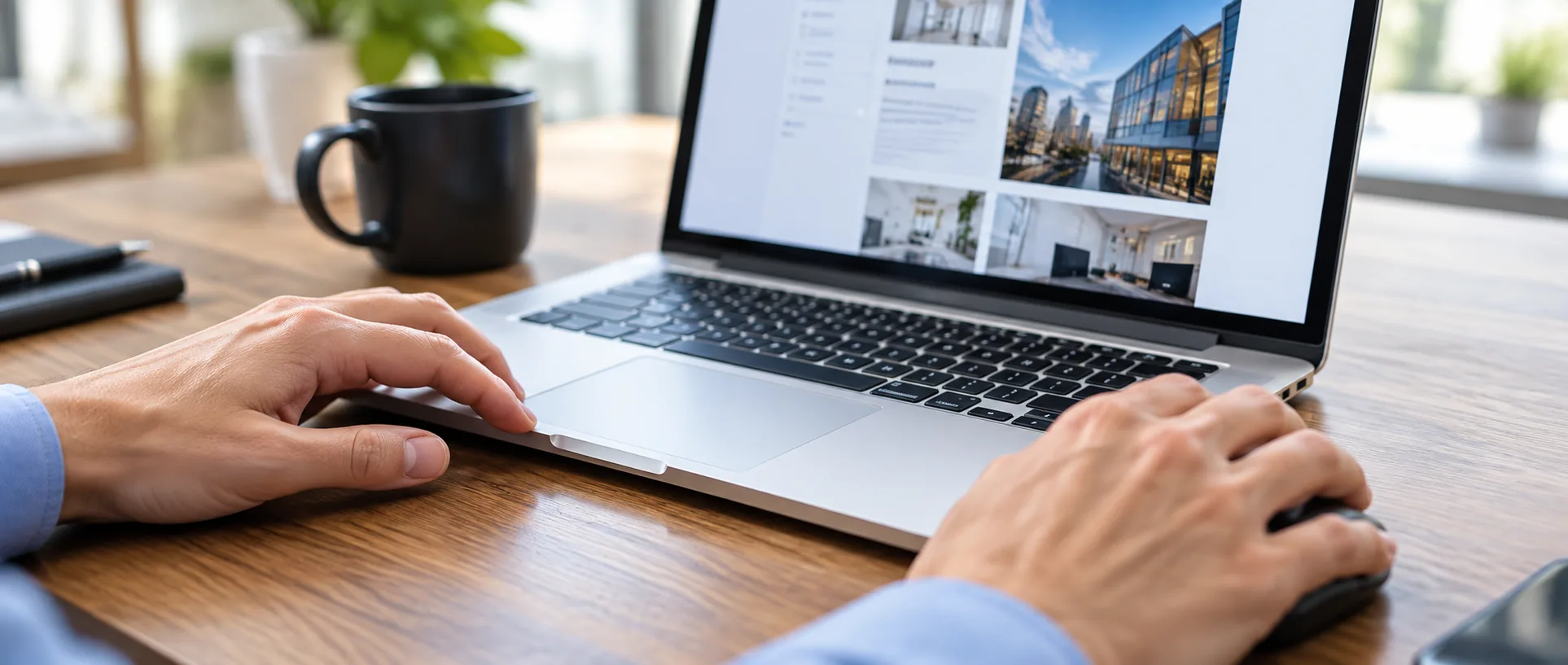 Property manager reviewing a building furniture schedule on a laptop