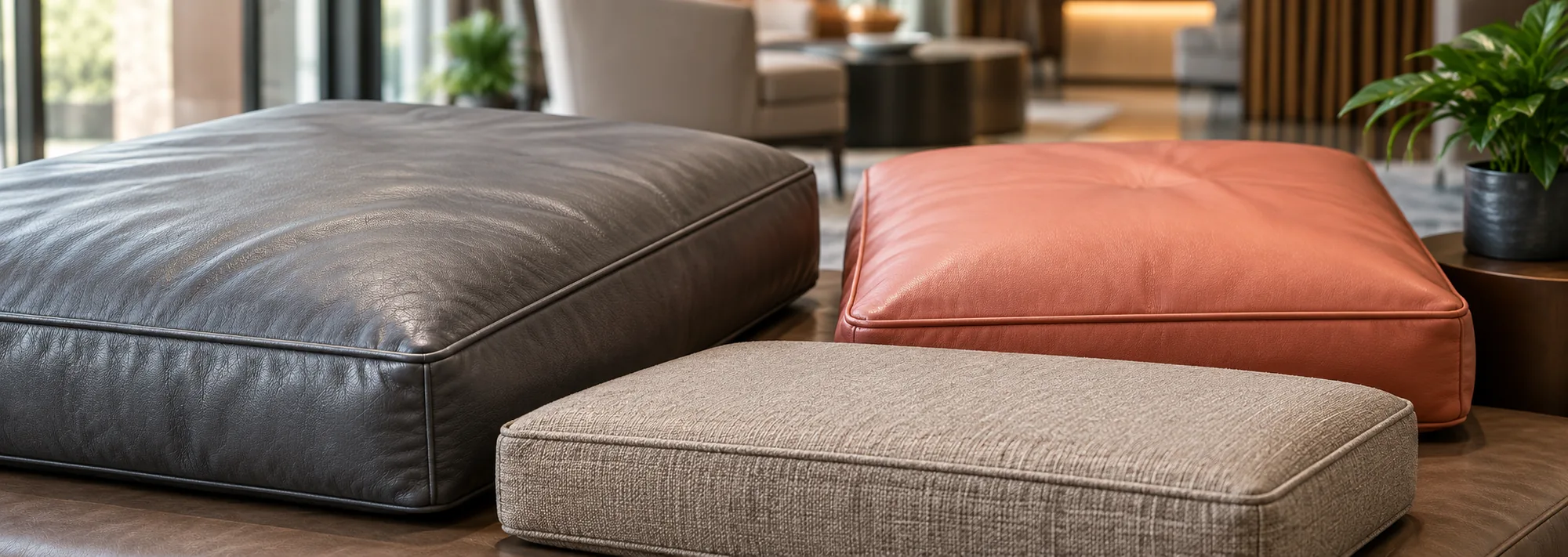 Leather and fabric seat cushions compared side by side
