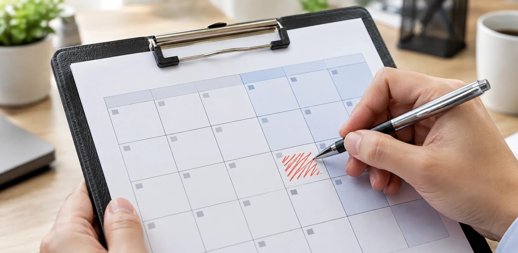Property service calendar marked for a scheduled leather furniture repair visit