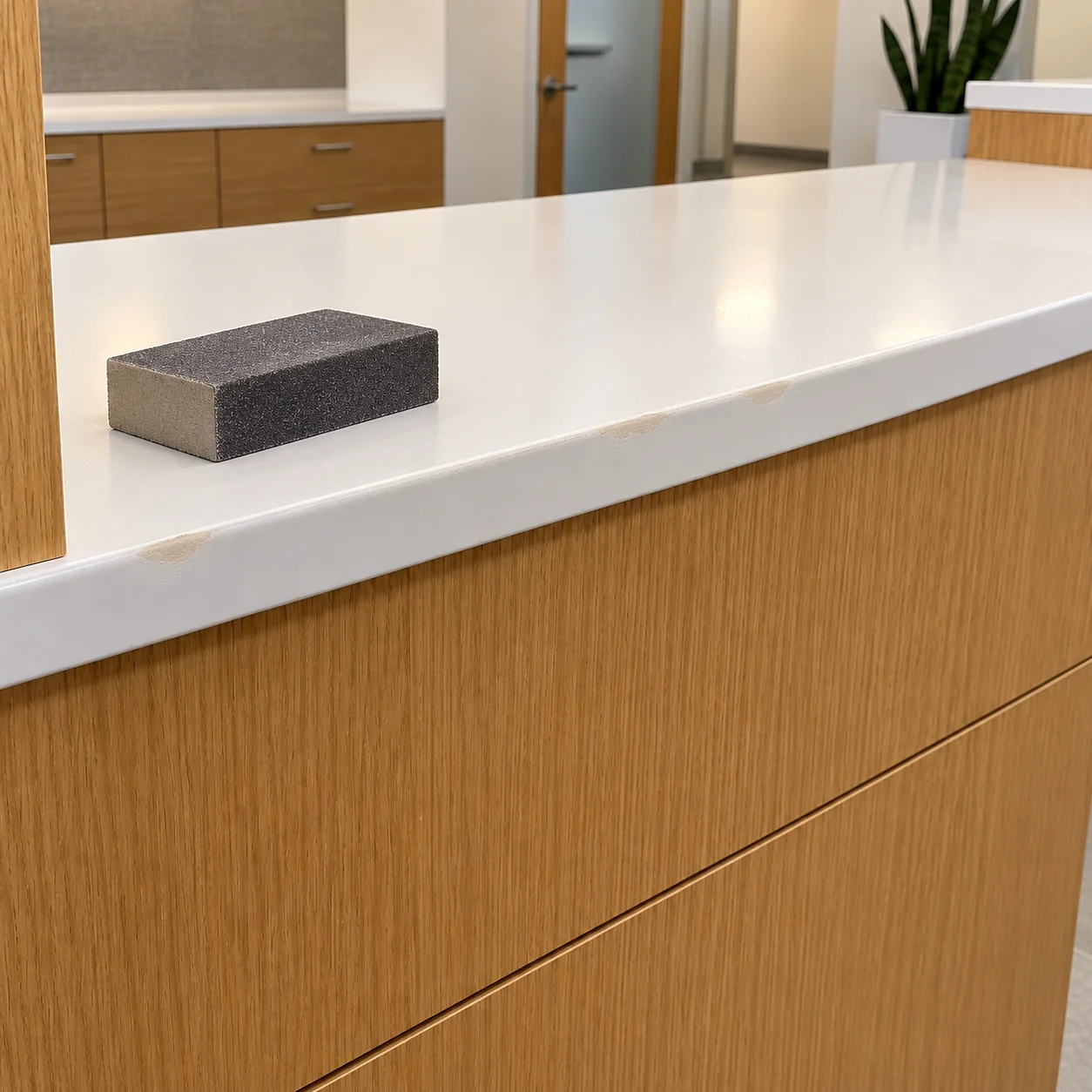Filled desk edge sanded smooth