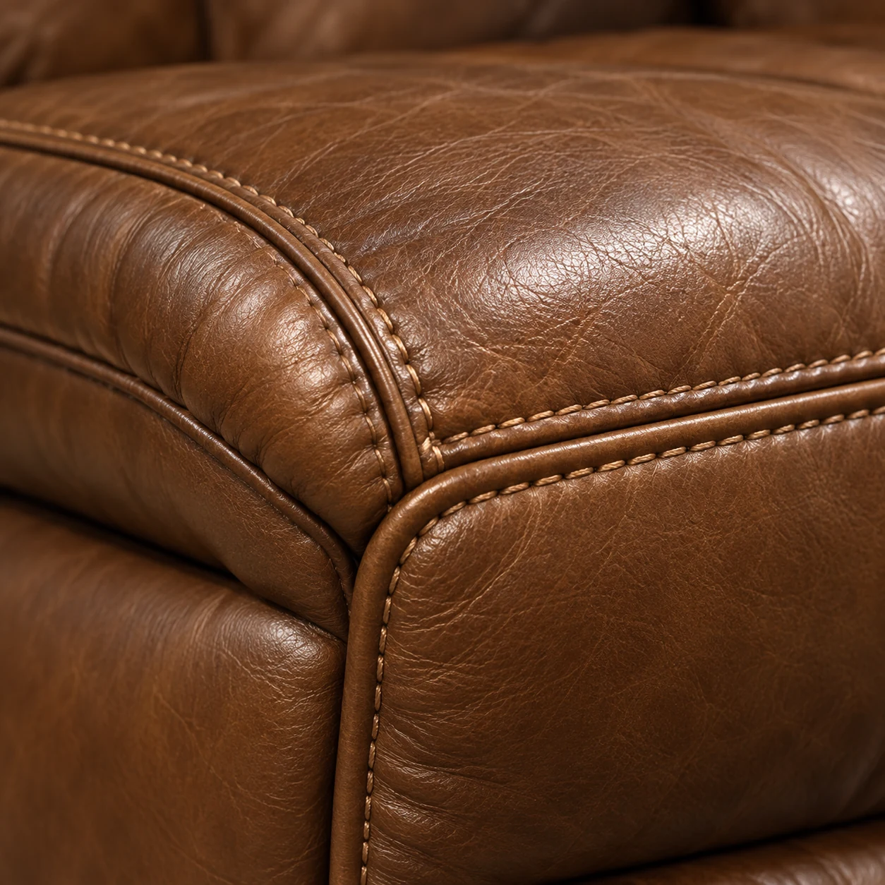 Caramel leather recliner after reupholstery