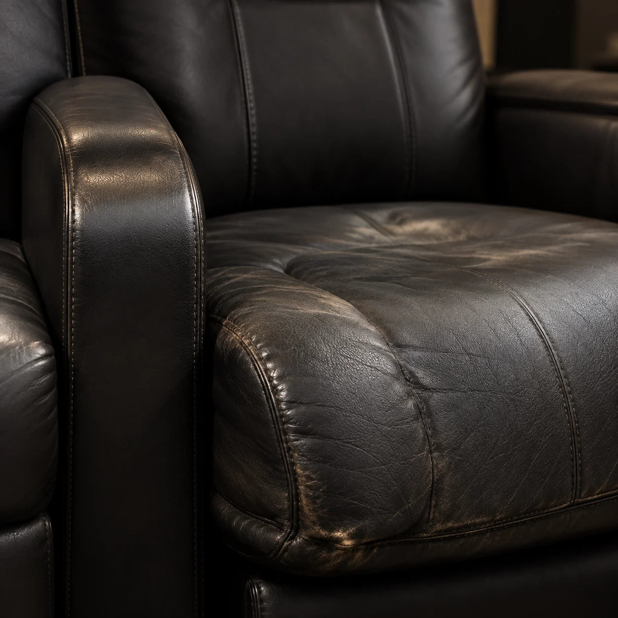 Rub wear where seat meets inner arm on a black recliner